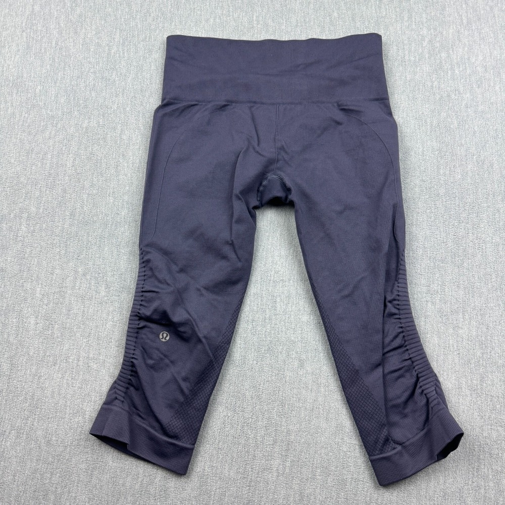 Lululemon Leggings Womens 6 Blue In The Flow Crop 18" Ruched Yoga Gym Pants - Picture 13 of 13